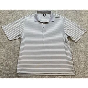 Footjoy Polo Shirt‎ Men's 2XL Gray Striped Short Sleeve Golf Emblem Stretch